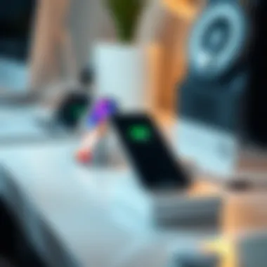 Multiple iPhones charging simultaneously on a station