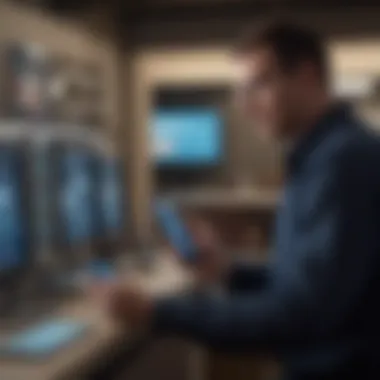 A user interacting with a digital device showcasing fast internet speeds.