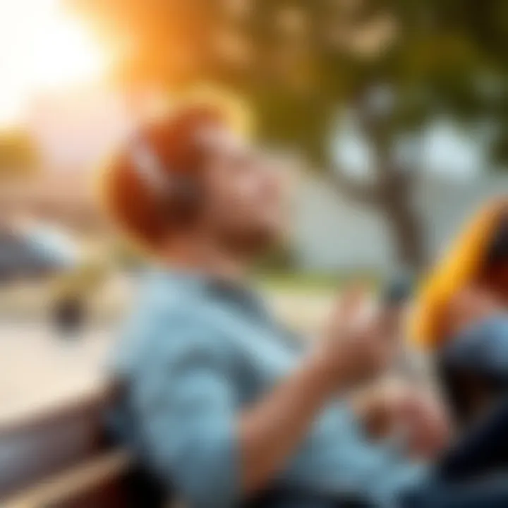 User enjoying music through Beats Pill speakers outdoors