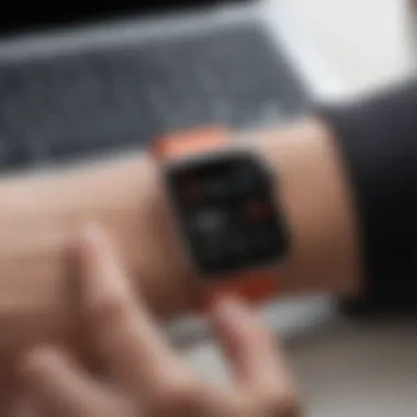 Engaging with Health Metrics on Apple Watch User engaging with health metrics on Apple Watch