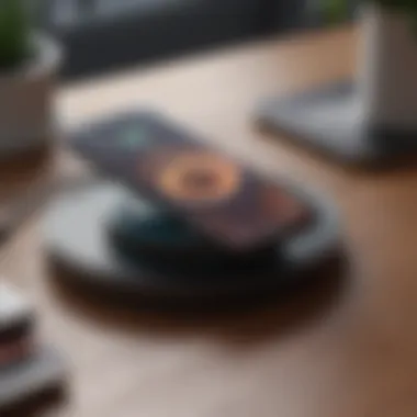 A wireless charger with an iPhone 13 placed on it