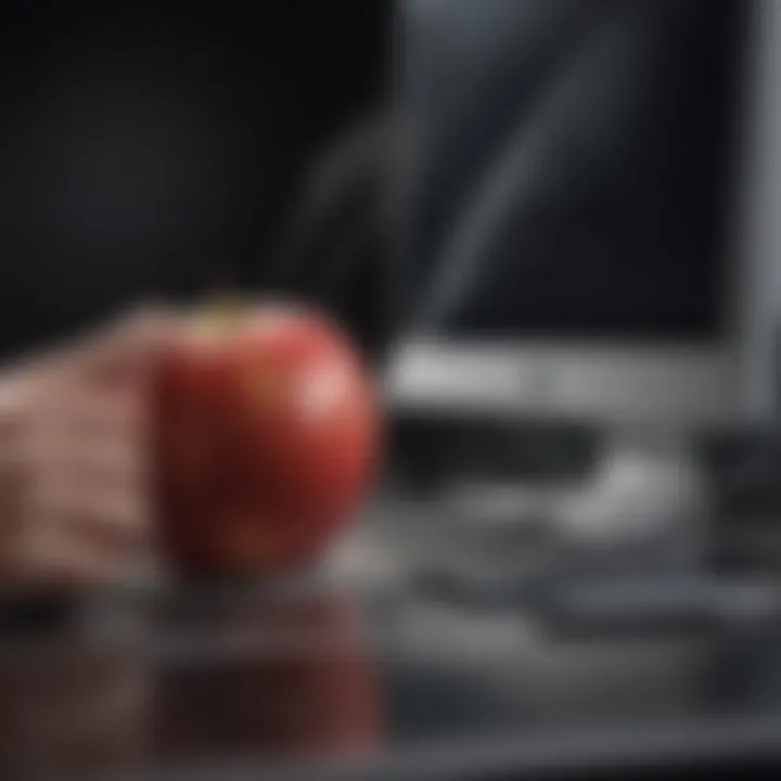 Dust and debris being wiped off an Apple computer screen