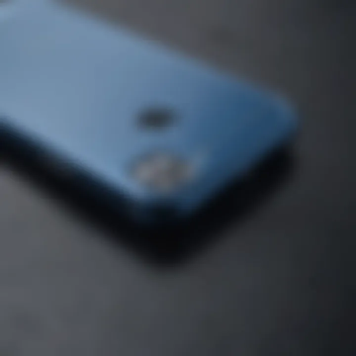 Close-Up of Blue iPhone's Metallic Finish