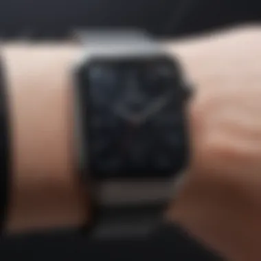 Close-up of a scratched iWatch screen highlighting damage