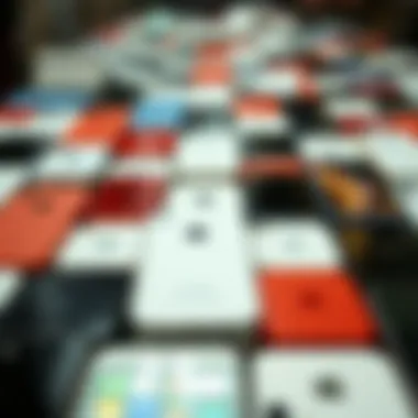 An array of unlocked iPhones displayed for sale