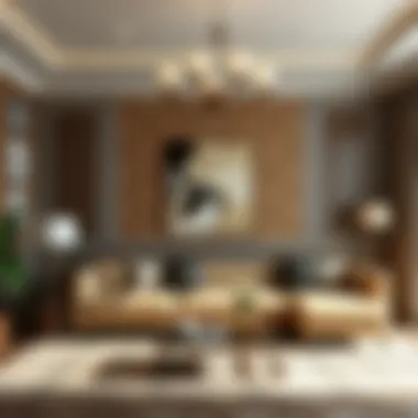 Elegant living room adorned with textured wallpaper