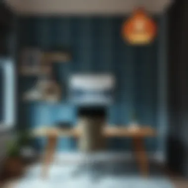 Stylish home office featuring modern wallpaper design