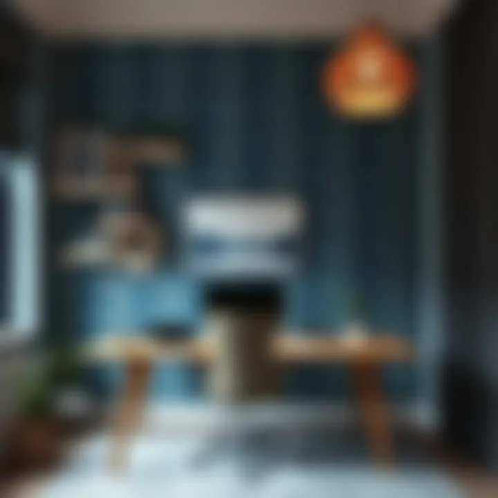 Stylish home office featuring modern wallpaper design