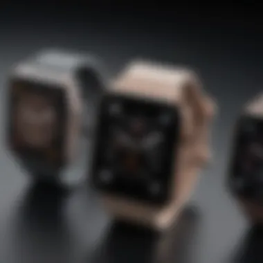 Diverse Designs of Apple Watches A sleek display of the latest Apple Watch models showcasing their unique designs and colors.