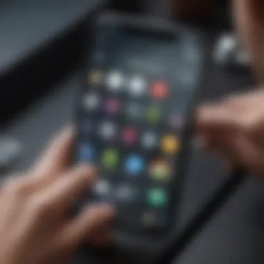 A close-up of a user interacting with a personalized Apple home screen filled with tailored widgets.