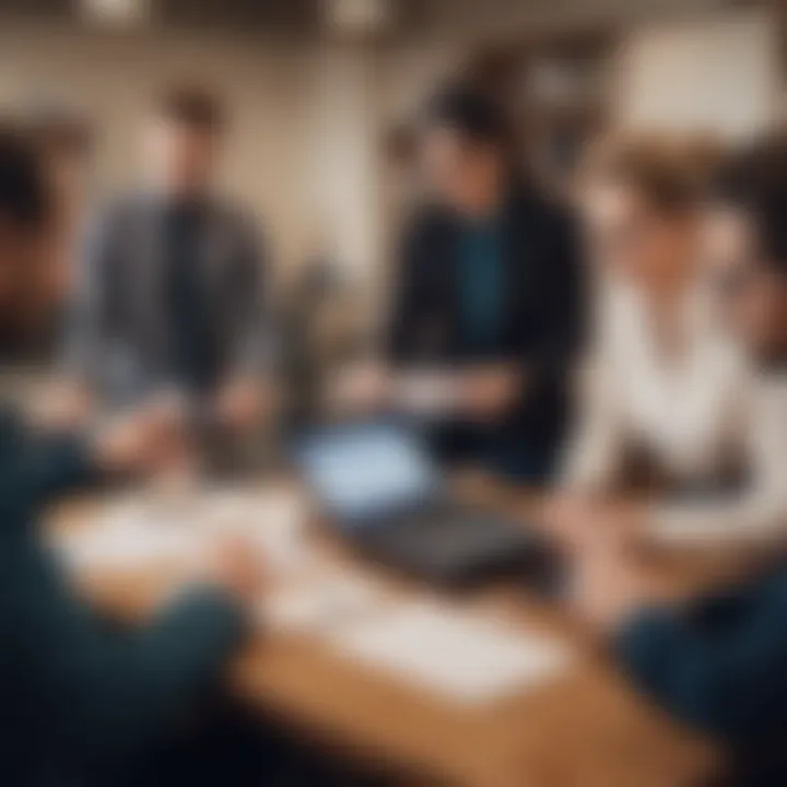 Illustration depicting a group of diverse professionals using a bill splitting tool