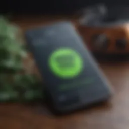 Music streaming on smartphone with Spotify logo