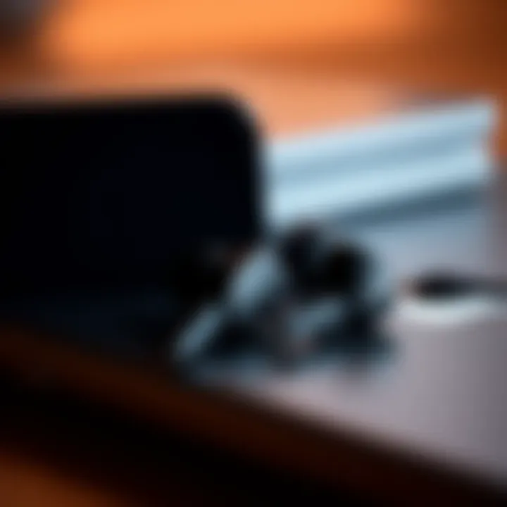 Stylish Earbuds for Audiophiles Stylish earbuds displayed against a sleek Apple product