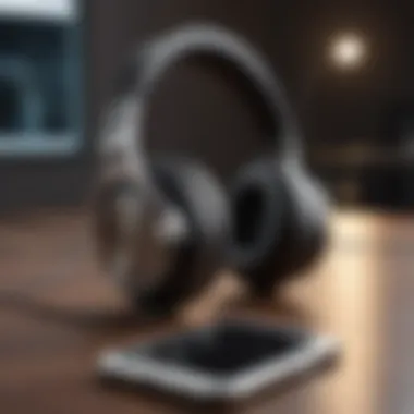 Elegant Headphones Connected to iPhone Elegant headphones connected to iPhone for offline music listening
