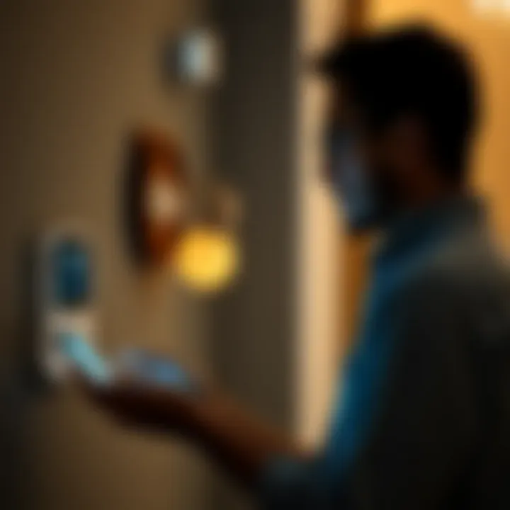 A user interacting with smart devices controlled via HomeKit, showcasing automation features.