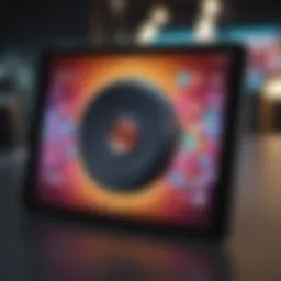 A sleek tablet showcasing a vibrant display with various apps