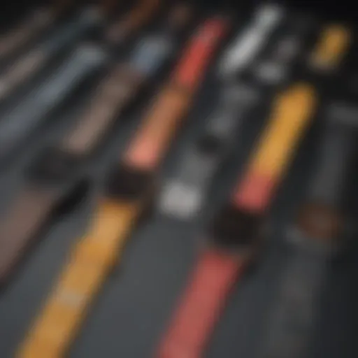 A collection of various Apple Watch bands showcasing different materials and designs.