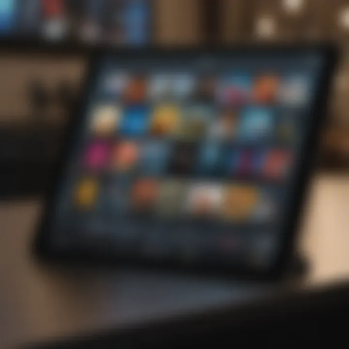 Close-up of an iPad with various apps displayed on the screen.