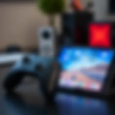 Bluetooth controller paired with iPad on a gaming setup