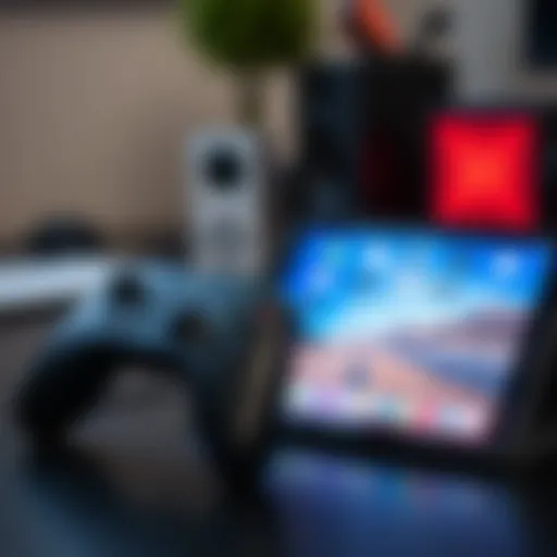 Bluetooth controller paired with iPad on a gaming setup