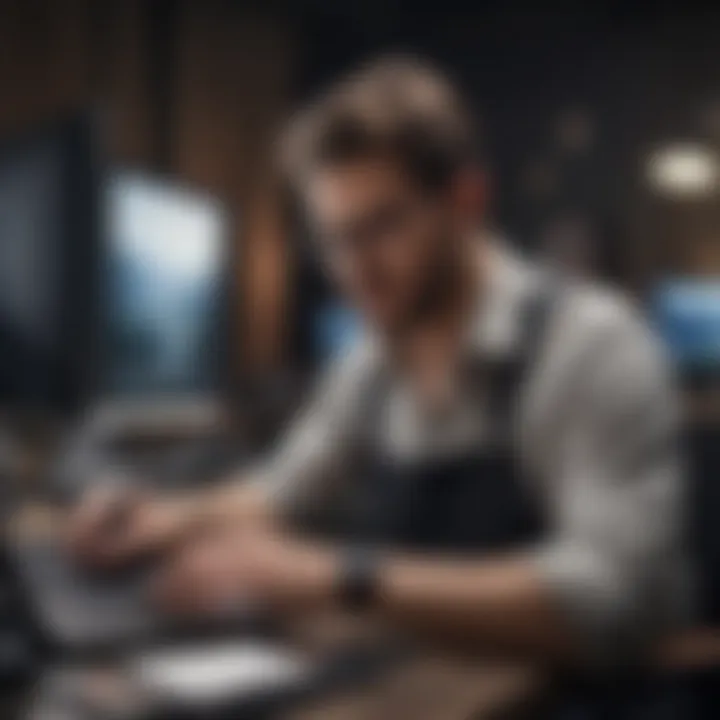 An artist editing video footage with cinematic filters in a studio