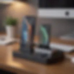 Sleek dual iPhone charging station on desk