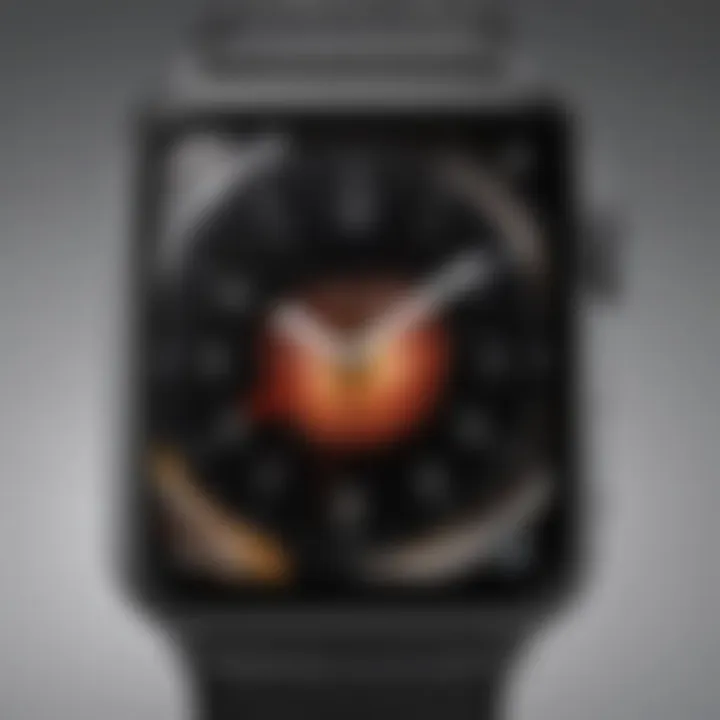 An artistic representation of an Apple Watch face integrating functional elements.