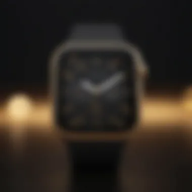 Modern geometric Apple Watch face in black and gold tones