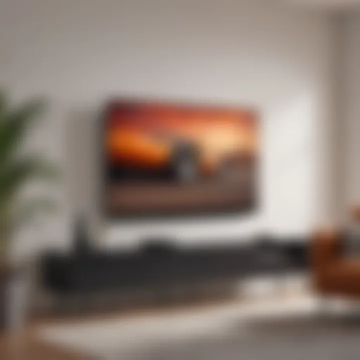 Close-up of a sleek black TV bezel contrasted with a vibrant living room setting.