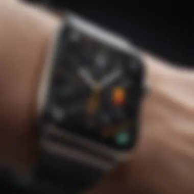 Apple Watch Interface: Seamless App Integration A close-up of the Apple Watch interface displaying various apps.