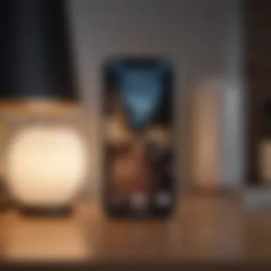 Apple Smart Lamp with app integration displayed on a smartphone