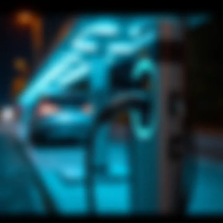 An electric vehicle plugged into a charging station