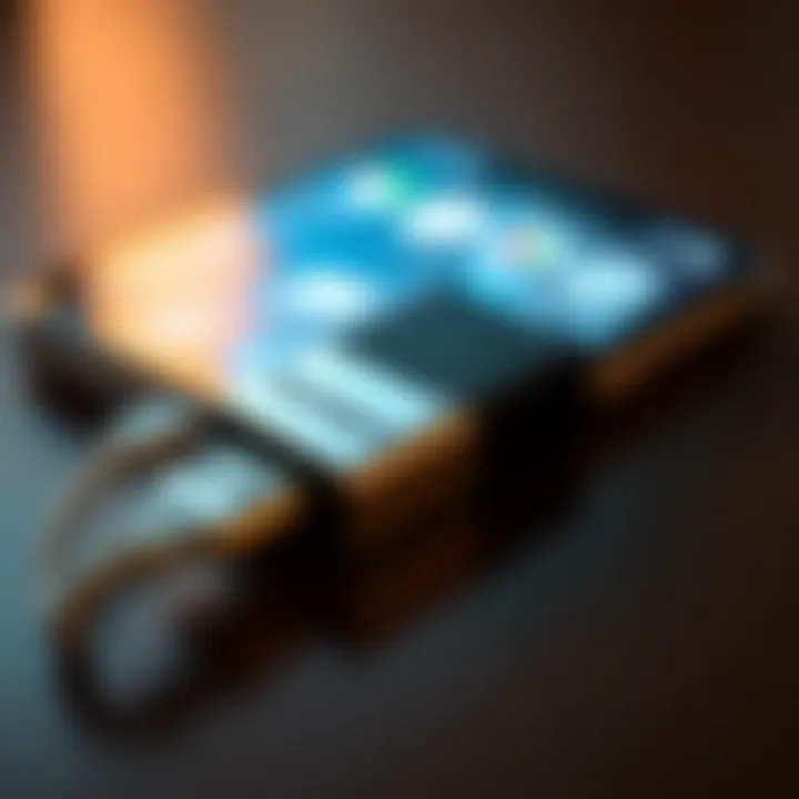 Close-up of thumb drive connected to an iPhone