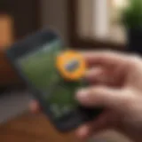 A close-up view of a Chipolo tag being held with a smartphone interface in the background.
