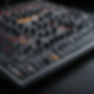 Vibrant Modular Synthesizer with iPad Integration A vibrant modular synthesizer setup integrated with an iPad, showcasing various knobs and patch cables.