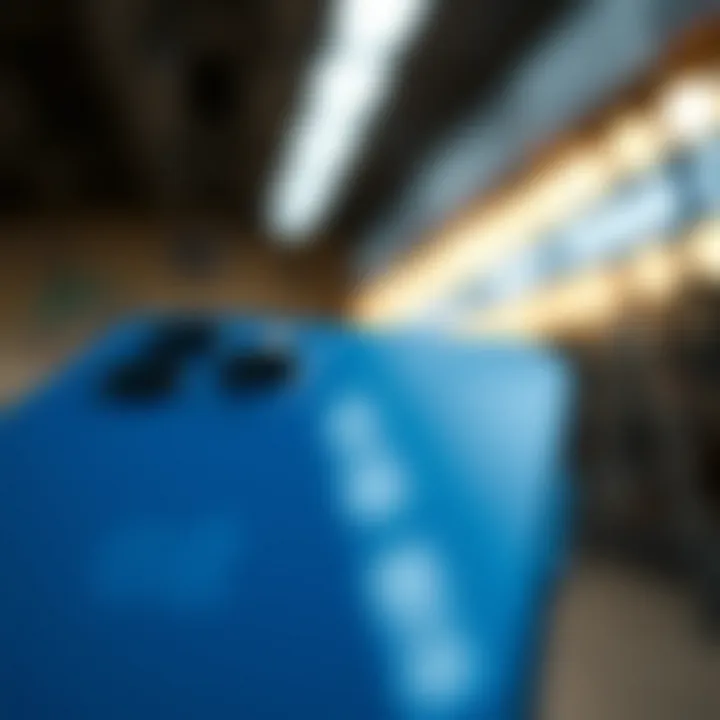 Close-up of the iPhone 13 in blue