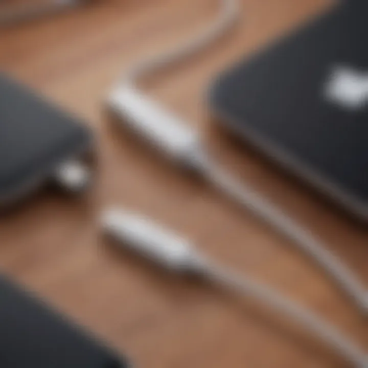 Visual representation of various Apple devices connected via USB-C adapter