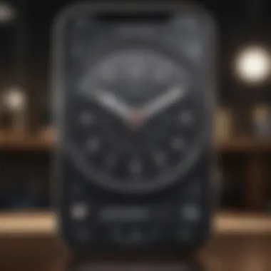 Illustration showcasing various customization options for lock screen clock app on Apple device