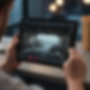 User Experience with Investment App A user navigating an investment app on a tablet