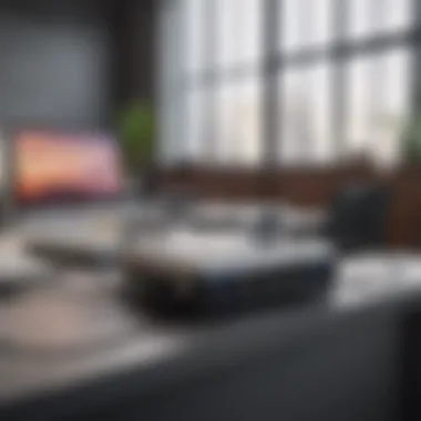 Modern Workspace Integration A modern workspace featuring a six-port charger in action.