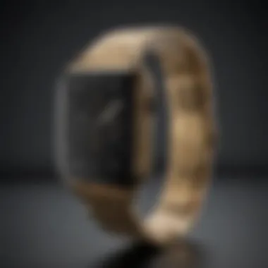 Side profile of the stainless steel gold iWatch highlighting its sleekness and elegance