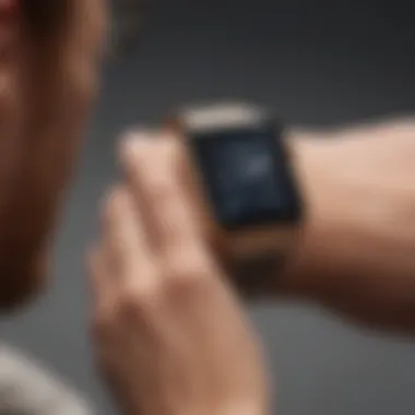 User interacting with the stainless steel gold iWatch, demonstrating its features and functionality