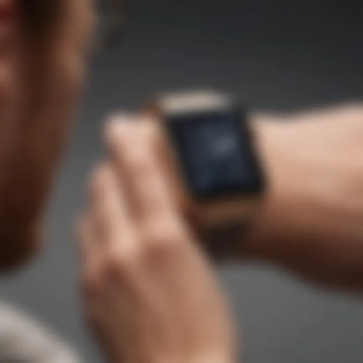 User interacting with the stainless steel gold iWatch, demonstrating its features and functionality