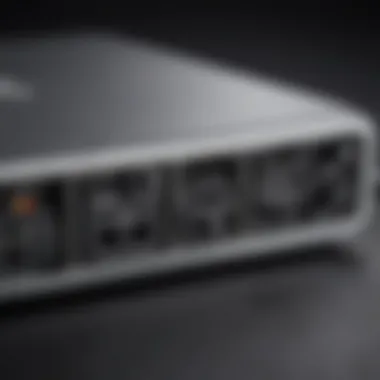 Close-up of Thunderbolt ports on a Mac device, illustrating connectivity options.