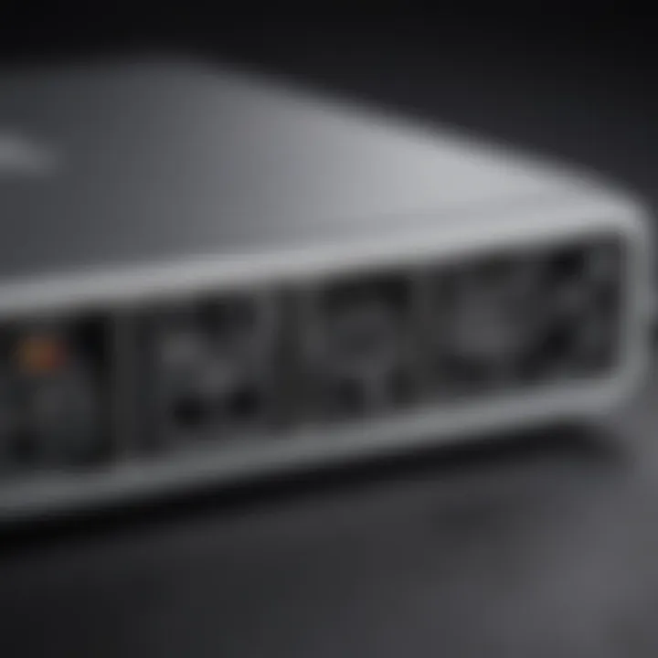 Close-up of Thunderbolt ports on a Mac device, illustrating connectivity options.