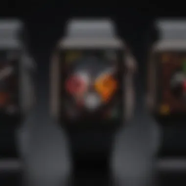 Customization Options for Apple Watch Faces Dynamic display of various Apple Watch faces highlighting customization options.