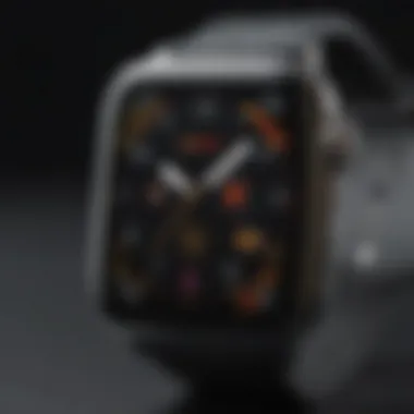 Stylish Apple Watch Face with Unique Complications A close-up view of a stylish Apple Watch face featuring unique complications.