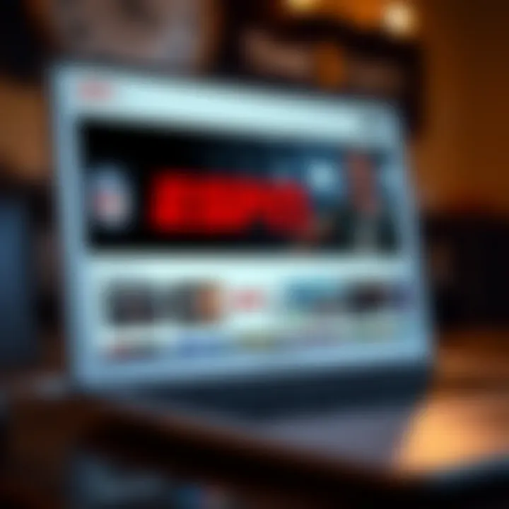 MacBook with ESPN Plus interface displayed