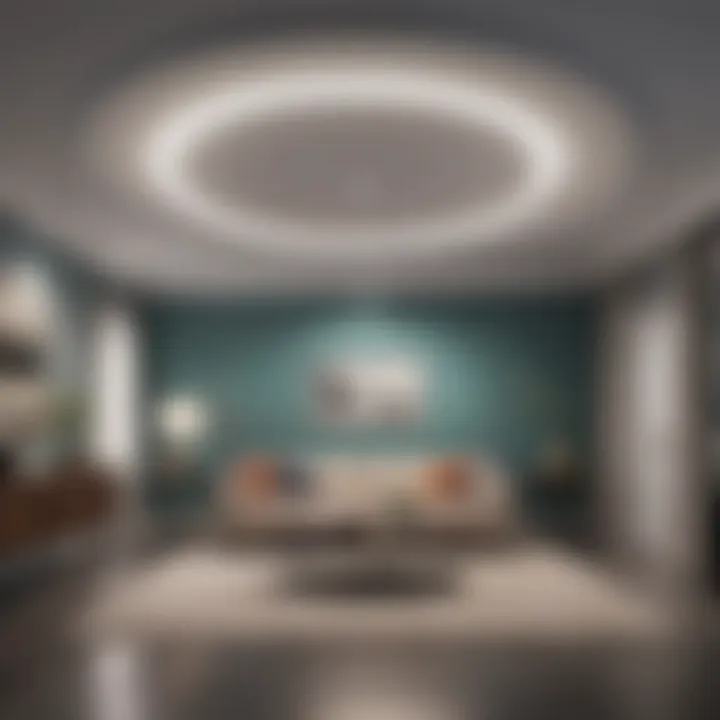 Modern ceiling design with cool hue lighting