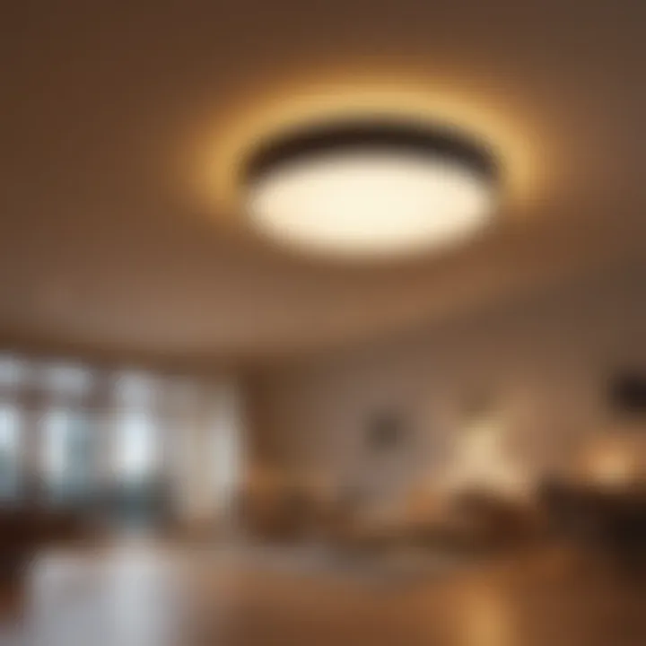 Illuminated ceiling with warm hue light